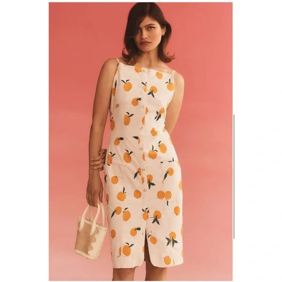 Anthropologie Maeve The Dylan Mierzwinski Colette Midi Dress Orange Lemo…